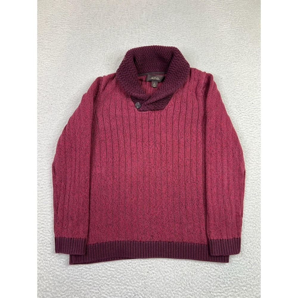 Tasso Elba Mens Red Cotton Shawl Collar Button Knit Pullover Sweater Medium